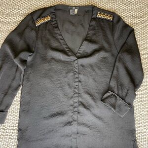 H&M Black 3/4 Sleeve Blouse with Tri Metal Stud Detail, size 4.
